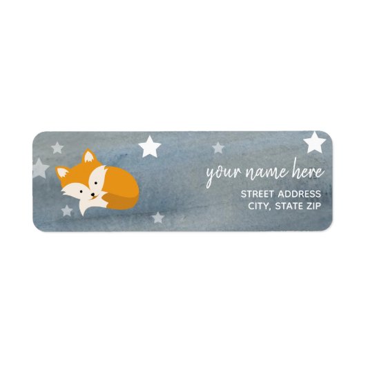 眠いキツネスターズウォーターカラーベビーシャワー ラベル (正面)