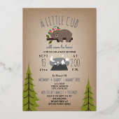 眠いクマかわいい星カードストック女の子ベビーシャワー 箔招待状 (正面)