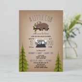 眠いクマかわいい星カードストック女の子ベビーシャワー 箔招待状 (立ち正面)