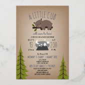 眠いクマかわいい星カードストック赤ちゃんシャワー 箔招待状 (正面)