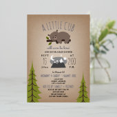 眠いクマかわいい星カードストック赤ちゃんシャワー 箔招待状 (立ち正面)