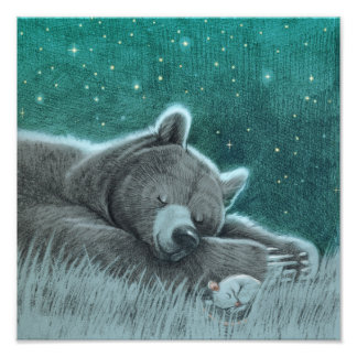眠いクマとネズミのプリント フォトプリント
