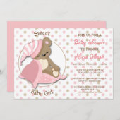 眠いクマのベビーガールシャワー 招待状 (正面/裏面)