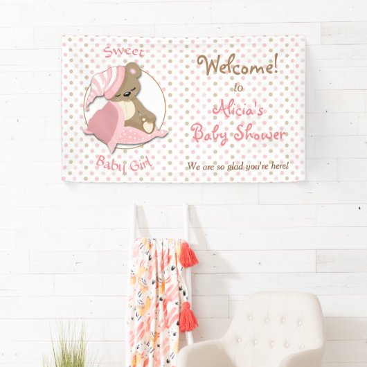 眠いクマのベビーガールシャワー 横断幕 (インサイチュ)