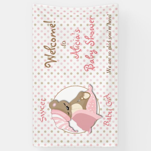 眠いクマのベビーガールシャワー 横断幕 (縦)