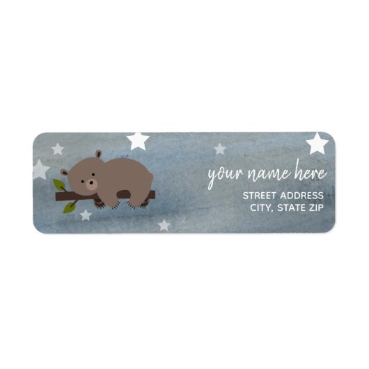 眠いクマの星水色ベビーシャワーアドレス ラベル (正面)