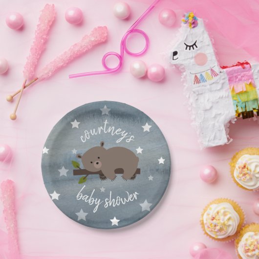 眠いクマの星水色ベビーシャワー ペーパープレート (パーティー)
