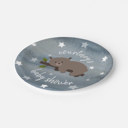 眠いクマの星水色ベビーシャワー ペーパープレート (アングル)