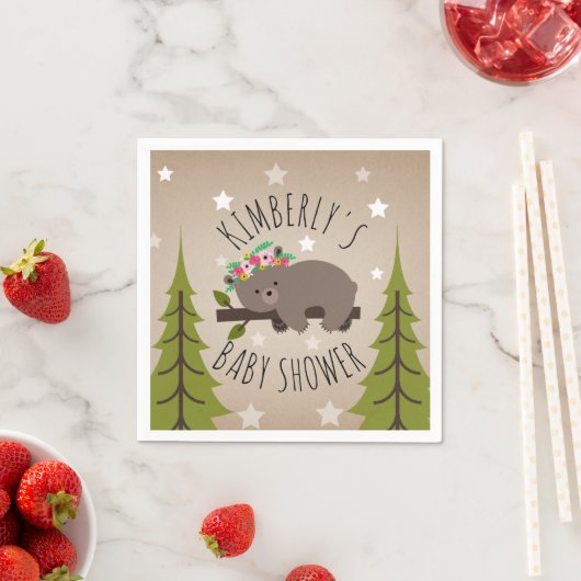 眠いクマの星+木のフローラ赤ちゃんシャワー スタンダードカクテルナプキン (インサイチュ)