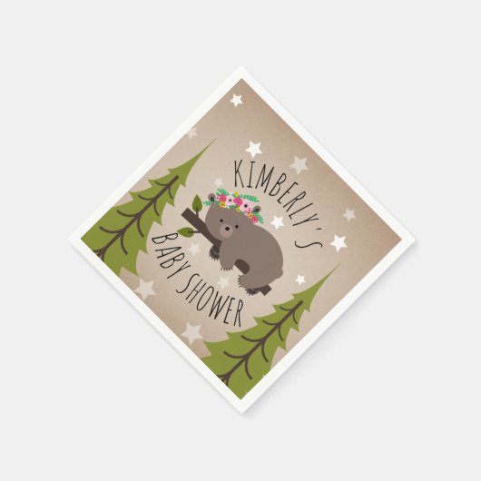 眠いクマの星+木のフローラ赤ちゃんシャワー スタンダードカクテルナプキン (角)