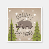 眠いクマの星+木ベビーシャワー スタンダードカクテルナプキン (正面)