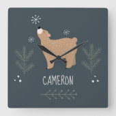 眠いクマ スクエア壁時計 (正面)