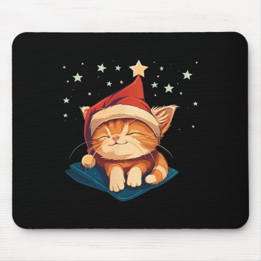 眠いクリスマスキャット マウスパッド (正面)