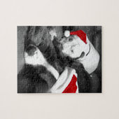 眠いクリスマスピットブル子犬かわいいサンタ ジグソーパズル (横)