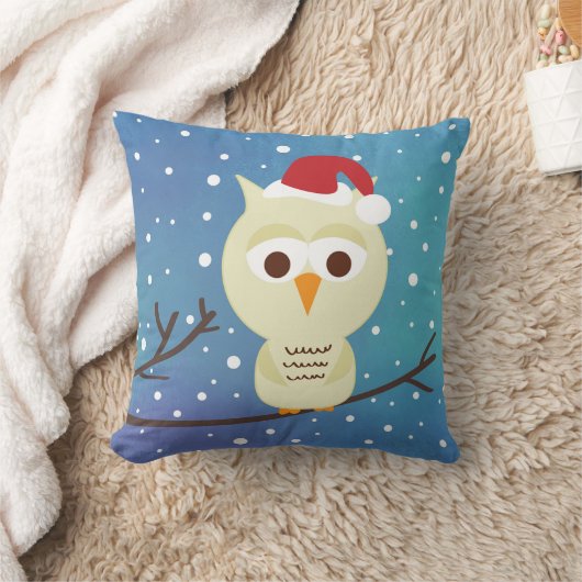 眠いクリスマスフクロウの休日の装飾枕 クッション (ブランケット)