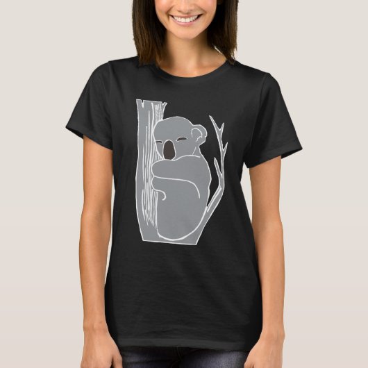 眠いコアラの女性の黒いTシャツ Tシャツ (正面)