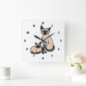 眠いシャム スクエア壁時計 (ホーム)