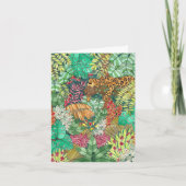 眠いジャガーカード付き水色ジャングル空白の サンキューカード (正面)