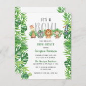 眠いジャングル動物|少年のベビーシャワー インビテーションポストカード (正面/裏面)