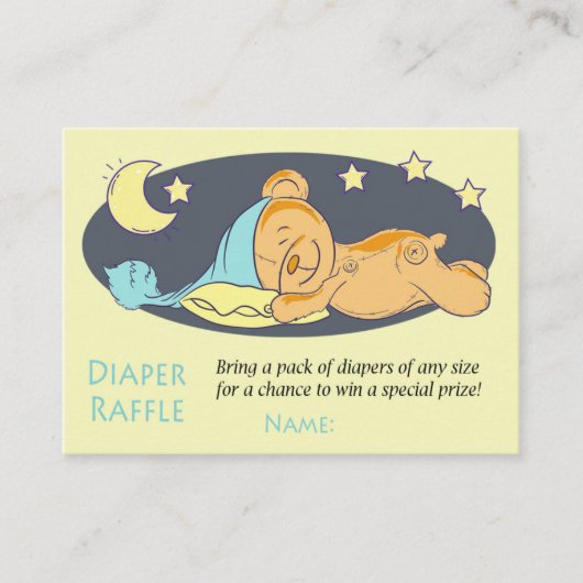 眠いテディベアおむつラッフルチケット プレイスカード (正面)