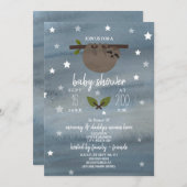 眠いナマケモノの水の色スターベビーシャワー 招待状 (正面/裏面)