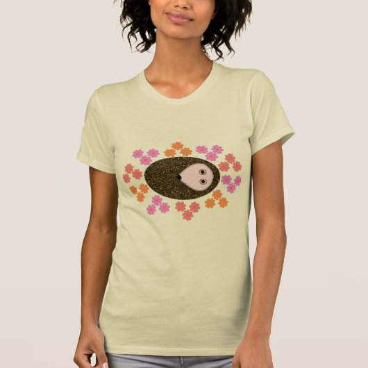 眠いハリネズミと花 Tシャツ (正面)