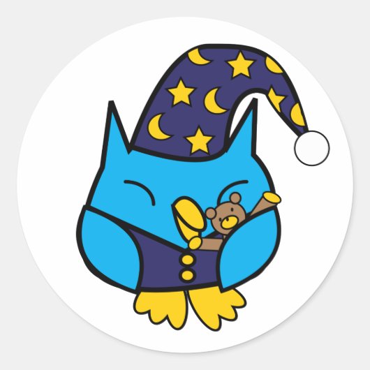 眠いフクロムテディベアーブルー ラウンドシール (正面)