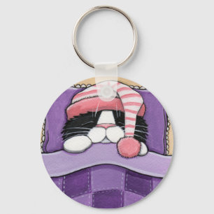 眠いヘッド猫Keychain キーホルダー