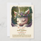 眠いユニコーンデジタ絵画ルのベビーガールシャワー 招待状 (正面)