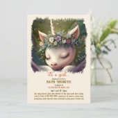 眠いユニコーンデジタ絵画ルのベビーガールシャワー 招待状 (スタンド正面)
