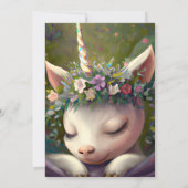 眠いユニコーンデジタ絵画ルのベビーガールシャワー 招待状 (裏面)