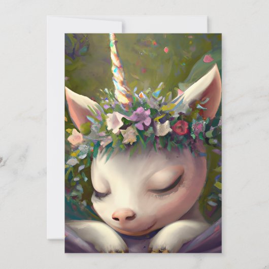 眠いユニコーンデジタ絵画ルのベビーガールシャワー 招待状 (裏面)