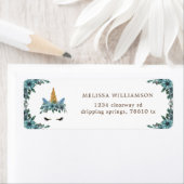 眠いユニコーンブルーフローラ差出人住所ラベル ラベル (インサイチュ)