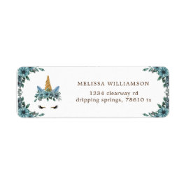 眠いユニコーンブルーフローラ差出人住所ラベル ラベル