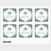 眠いユニコーンブルーフローラ男の子シール スクエアシール (シート)