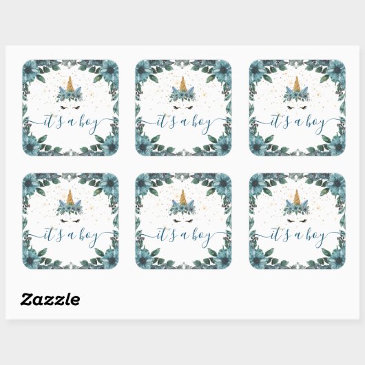 眠いユニコーンブルーフローラ男の子シール スクエアシール (シート)