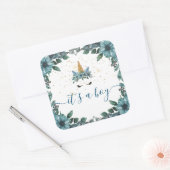 眠いユニコーンブルーフローラ男の子シール スクエアシール (封筒)