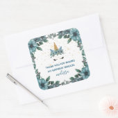 眠いユニコーンブルー感謝していフローラyou sticker スクエアシール (封筒)