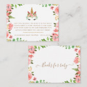 眠いユニコーン赤面フローラベイビーシャワー エンクロージャーカード (正面/裏面)