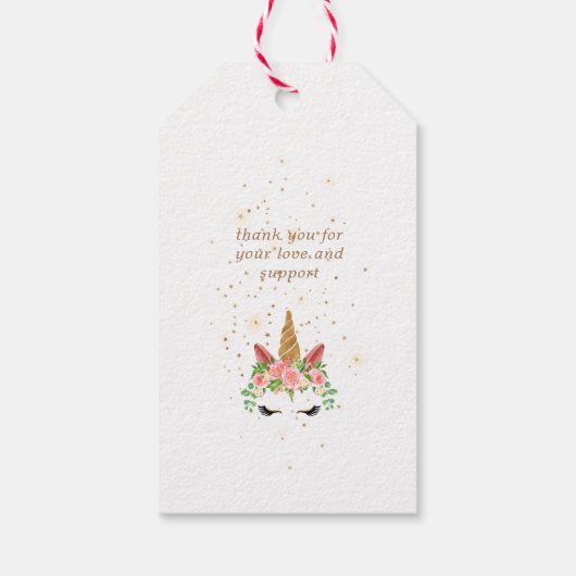 眠いユニコーン赤面フローラベビーシャワーモノグラム ギフトタグ (裏面)