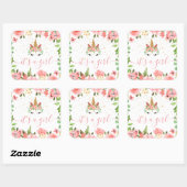 眠いユニコーン赤面フローラ女の子シール スクエアシール (シート)