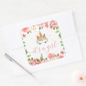 眠いユニコーン赤面フローラ女の子シール スクエアシール (封筒)