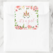 眠いユニコーン赤面フローラ女の子シール スクエアシール (バッグ)