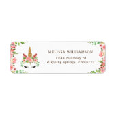 眠いユニコーン赤面フローラ差出人住所ラベル ラベル (正面)