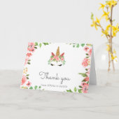 眠いユニコーン顔赤面フローラサンキューカード カード (黄色い花)