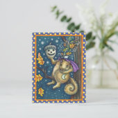 眠い中空とコーンのリス、面白いハロウィーン ポストカード (スタンド正面)