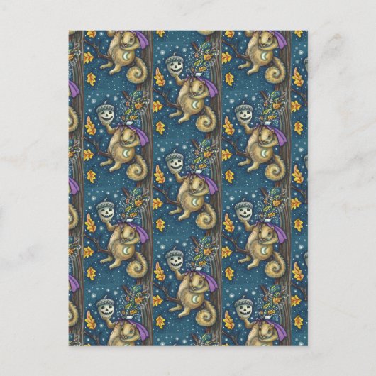 眠い中空とコーンのリス、面白いハロウィーン ポストカード (正面)