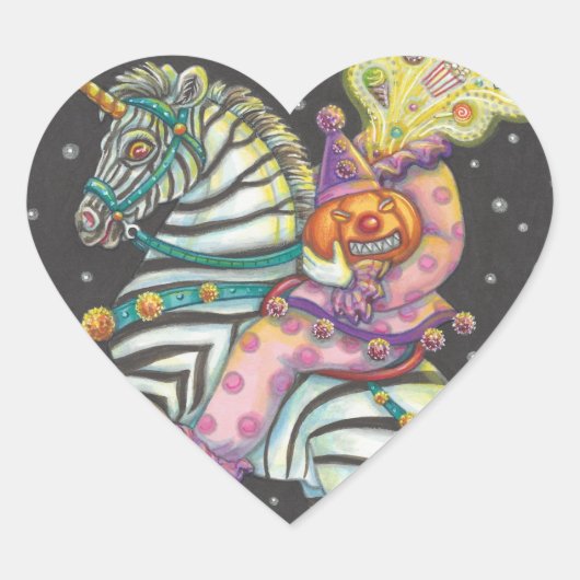 眠い中空サーカスピエロ、ゼブラユニコーンスティッカー ハートシール (正面)