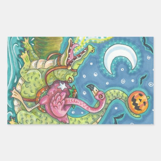 眠い中空ピンクのフラミンゴのステッカーシートRec 長方形シール (正面)