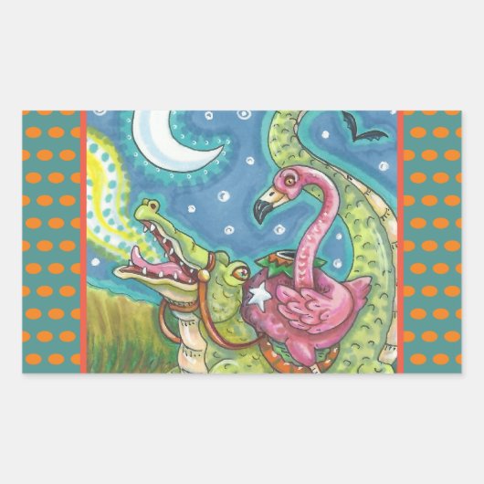 眠い中空ピンクのフラミンゴのステッカーシートRec 長方形シール (正面)